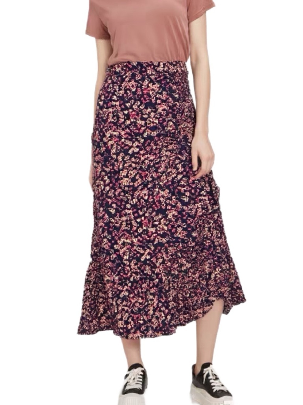 GAP Floral Ruffle Maxi Skirt in Navy & Pink Size 14